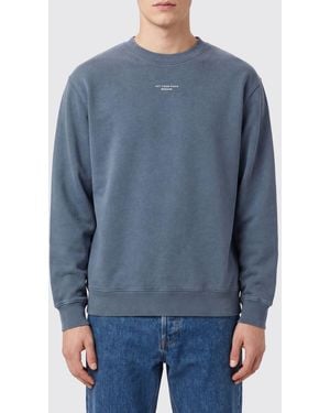 Drole de Monsieur Relaxed Fit Cotton Crewneck Jumper With Contrast Logo - Blue