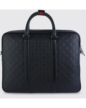 Gucci Bolso De Trabajo Gg En Piel De Becerro - Azul