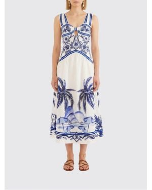 FARM Rio Vestido Midi De Lino Wonderful City Con Estampado Floral Y Escote Cuadrado - Azul