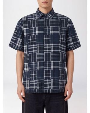 ERL Patchwork Cotton Short-Sleeve Shirt With Concealed Buttons - Blue