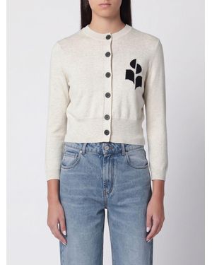 Isabel Marant Cardigan En Mélange De Coton Et Laine Avec Logo Floqué - Bleu
