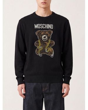 Moschino Pullover Mit Rundhalsausschnitt Aus Schurwolle Mit Teddybär-Print - Schwarz