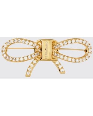 Ferragamo Broche Vara De En Latón Y Cristales Con Logotipo - Blanco