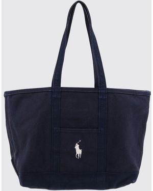 Polo Ralph Lauren Cotton Tote Bag With Embroidered Pony Logo And Zip Closure - Blue