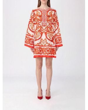 Dolce & Gabbana Dolce &Amp Gabbana Short Silk Kaftan With All-Over Majolica Print - Red