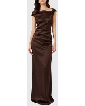 Max Mara Long One-Shoulder Satin Evening Gown With Waist Draping - Brown