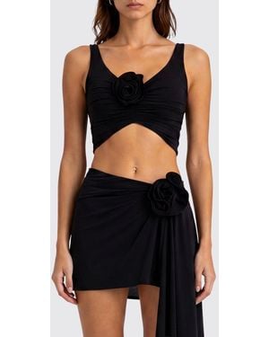 Magda Butrym Cropped Polyamide Top With Flower Appliqué - Black