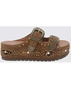 Kurt Geiger Suede Wedge Sandals With Studs And Embroidery - Brown
