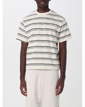 Carrera Camiseta De Algodón A Rayas Con Cuello Redondo Y Logo Bordado - Blanco