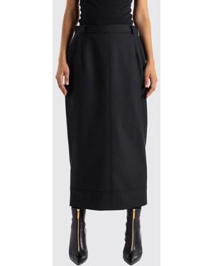 Thom Browne High-Waisted Wool Pencil Skirt With A Midi Length And Back Slit - Black