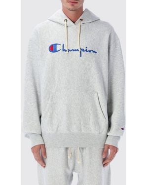 Champion Oversized Cotton Hoodie With Contrast Logo - Grey