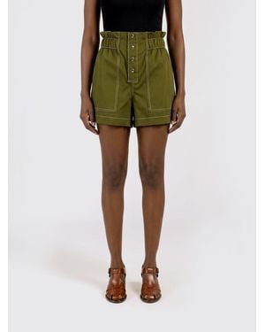 Marni Shorts De Talle Alto En Mezcla De Algodón Con Bolsillos Franceses - Verde