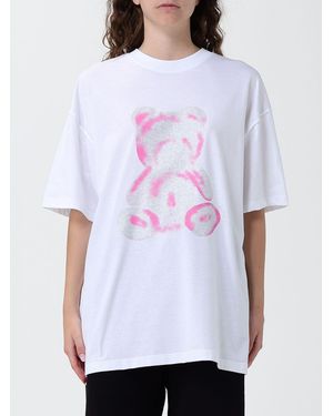DISCLAIMER Oversized Cotton T-Shirt With Teddy Bear Print And Crew Neck - White