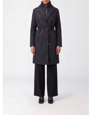 Moorer Knee-Length Nylon Down Jacket With Belted Waist - Blue