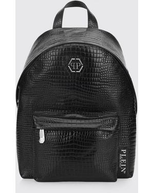 Philipp Plein Crocodile Print Leather Backpack - Black