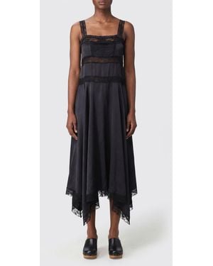 Ganni Asymmetric Silk Midi Dress With Lace Inserts - Blue
