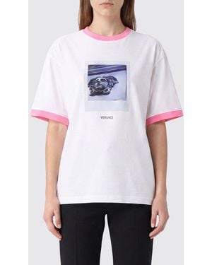 Versace Medusa Graphic Print Cotton T-Shirt With Contrast Profiles - White