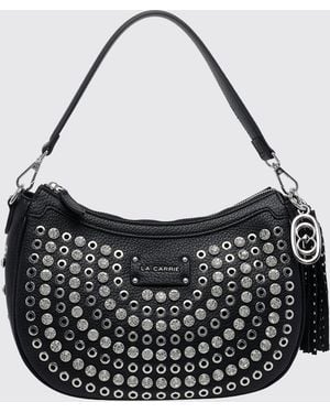 La Carrie Andromeda Crystal-Embroidered Shoulder Bag With Eyelets - Black