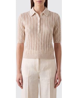 Eleventy Slim Fit Knit Polo Shirt - Natural