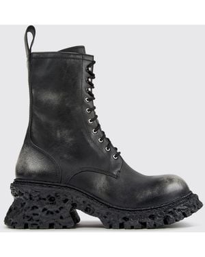 CAMPERLAB Terroso Aged-Effect Leather Combat Boots With A Side Zip - Black