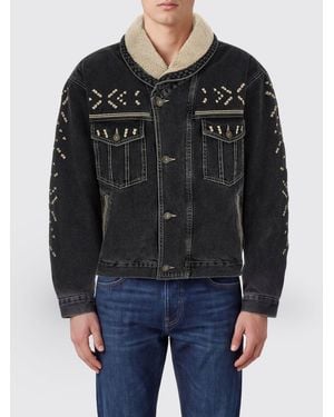 Isabel Marant Chaqueta Vaquera Jackson De Algodón Con Cuello Chal Y Bordados - Negro