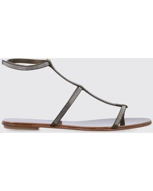 Pedro Garcia Suede Calfskin Sandal With Rhinestones - Natural