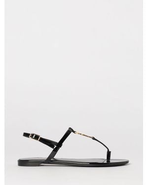 Saint Laurent Cassandre Patent Leather Sandals - Natural