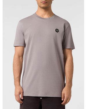 Philipp Plein Cotton T-Shirt With Crew Neck And Hexagon Logo - Grey
