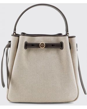 Tory Burch Romy Cotton Canvas And Leather Bag - White