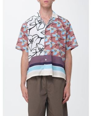 NOM Floral Cotton Bowling Shirt With Short Sleeves And Rever Collar - Red