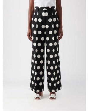 Junya Watanabe High-Waisted Polka Dot Crêpe Wide-Leg Trousers - White
