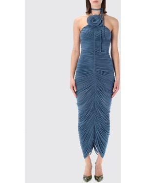 Magda Butrym Vestido Midi De Punto Fruncido - Azul