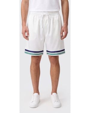 CASABLANCA Monogram Silk Shorts With Drawstring Waist - White