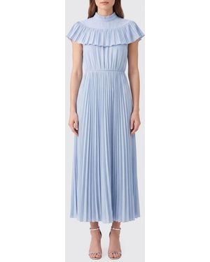 N°21 Vestido Midi Plisado Sin Mangas En Crepé Con Cuello Alto - Azul