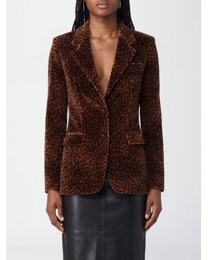 Tagliatore Slim Fit Animal-Print Velvet Blazer With Peak Lapels - Brown
