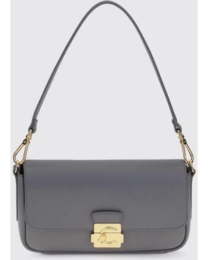 Coccinelle C-Me Lock Hammered Leather Shoulder Bag With Strap - Grey