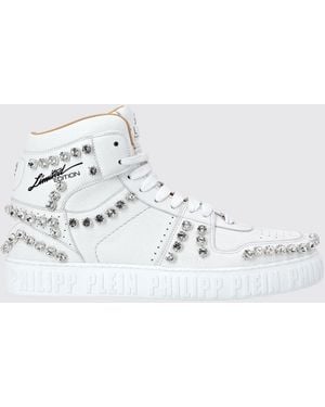 Philipp Plein Limited Edition High-Top Leather Trainers With Crystals - White