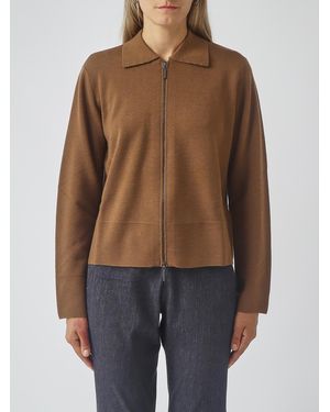 Max Mara Polo-Cardigan Aus Reiner Schurwolle Mit Reißverschluss - Braun