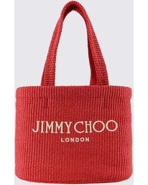 Jimmy Choo Beach Tote East-West Raffia Bag With Embroidered Logo