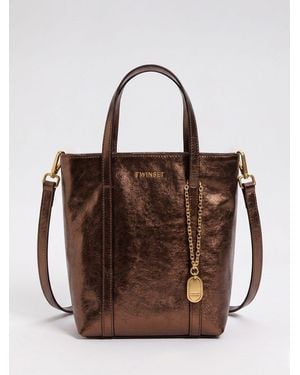 Twinset Leather Bag With Charm - Brown