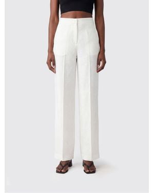 Semicouture Mid-Rise Straight-Leg Linen Blend Pants - White