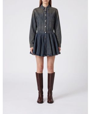 Haikure Cotton Denim Mini Shirtdress With Flared Skirt - Black