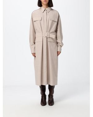 Fabiana Filippi Wool-Blend Midi Chemisier Dress With Waist Belt - Natural