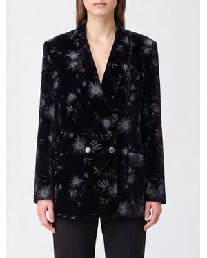 Pinko Double-Breasted Abstract Print Velvet Blazer With Padded Shoulders - Black