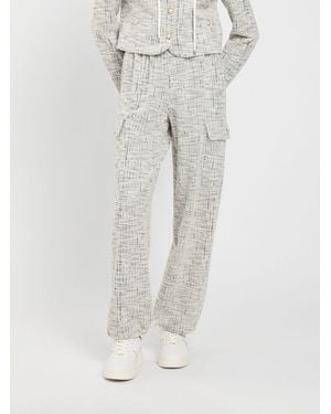 Twinset Cotton Blend Cargo Pants With Drawstring And Sequin Appliqué - White