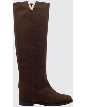 Via Roma 15 Suede Knee-High Boots With Internal Wedge - Brown