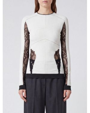 The Attico Long-Sleeved Bicolour Lace Knit Top - White