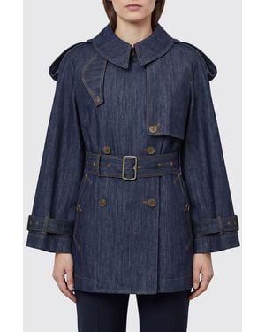 Burberry Short Double-Breasted Denim Trench Coat With Epaulettes - Blue