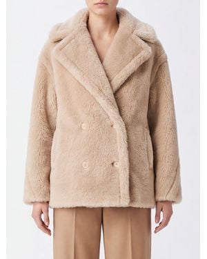 Max Mara Short Double-Breasted Faux-Fur Effect Coat - Natural