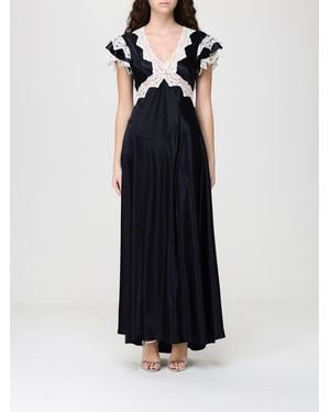 Alberta Ferretti Long Satin Dress With Lace Inserts - Blue